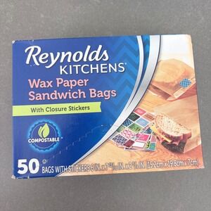 Reynolds Kitchens Wax Paper Sandwich Bags with Closure Stickers 50 Count 30502